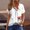 White, variant on QUNYINEY Floral T Shirts for Women Square Neck Short Sleeve Casual Tops Button Loose Pleated Pullover Shirts