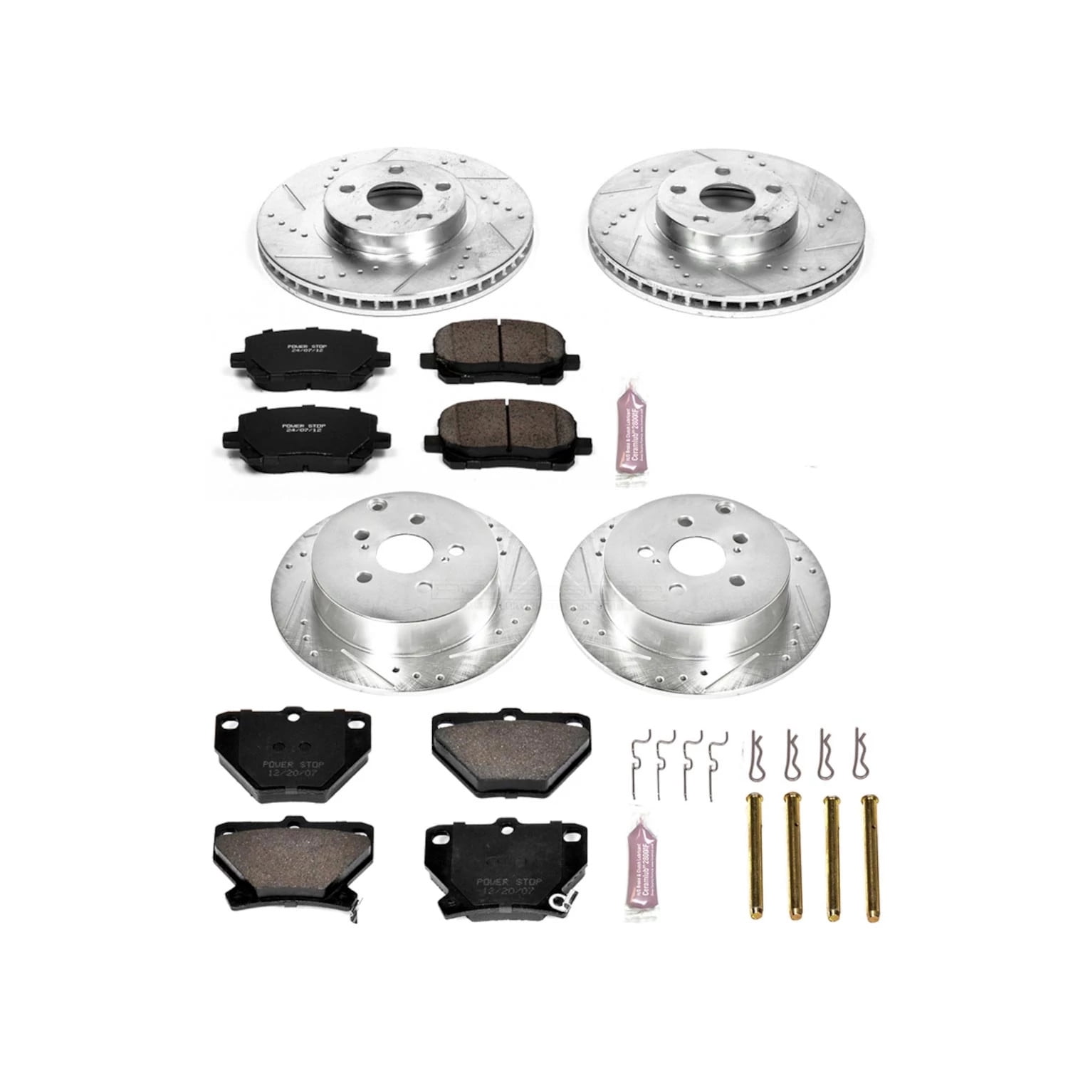 PowerStop Front and Rear Z23 Evolution Sport Carbon-Fiber Ceramic Brake Pad and Drilled & Slotted Rotor Kit Fits: PONTIAC TOYOTA Select Models K2317