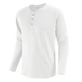 thumbnail image 2 of CEHVOM Men Round Neck Long Raglan Sleeves Daily Slim Fit Buttons Pullover Shirts Tops Blouse, 2 of 3