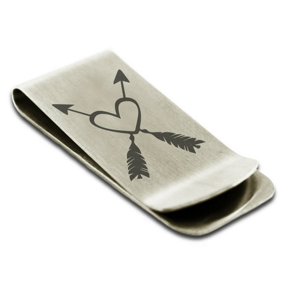 Stainless Steel Heart Arrows Engraved Money Clip Credit Card Holder