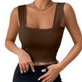 thumbnail image 2 of Women's Square Neck Sleeveless Double-Layer Tank Tops Basic Tight T Shirts, 2 of 9