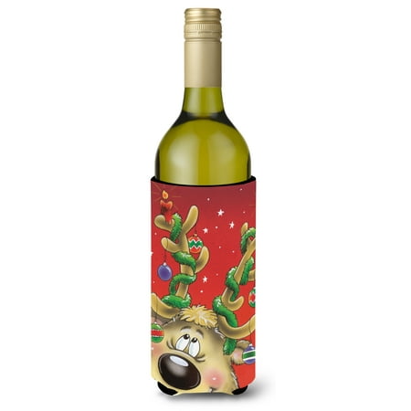 - Comic Reindeer with Decorated Antlers Wine Bottle Beverage Insulator Hugger AAH7206LITERK