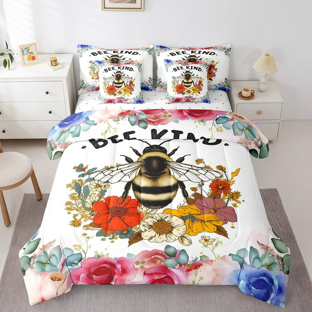 YST Ensemble Douillette 7 Pcs Abeille Fleur, Imprimé Floral Coloré de Jardin, Format Simple
