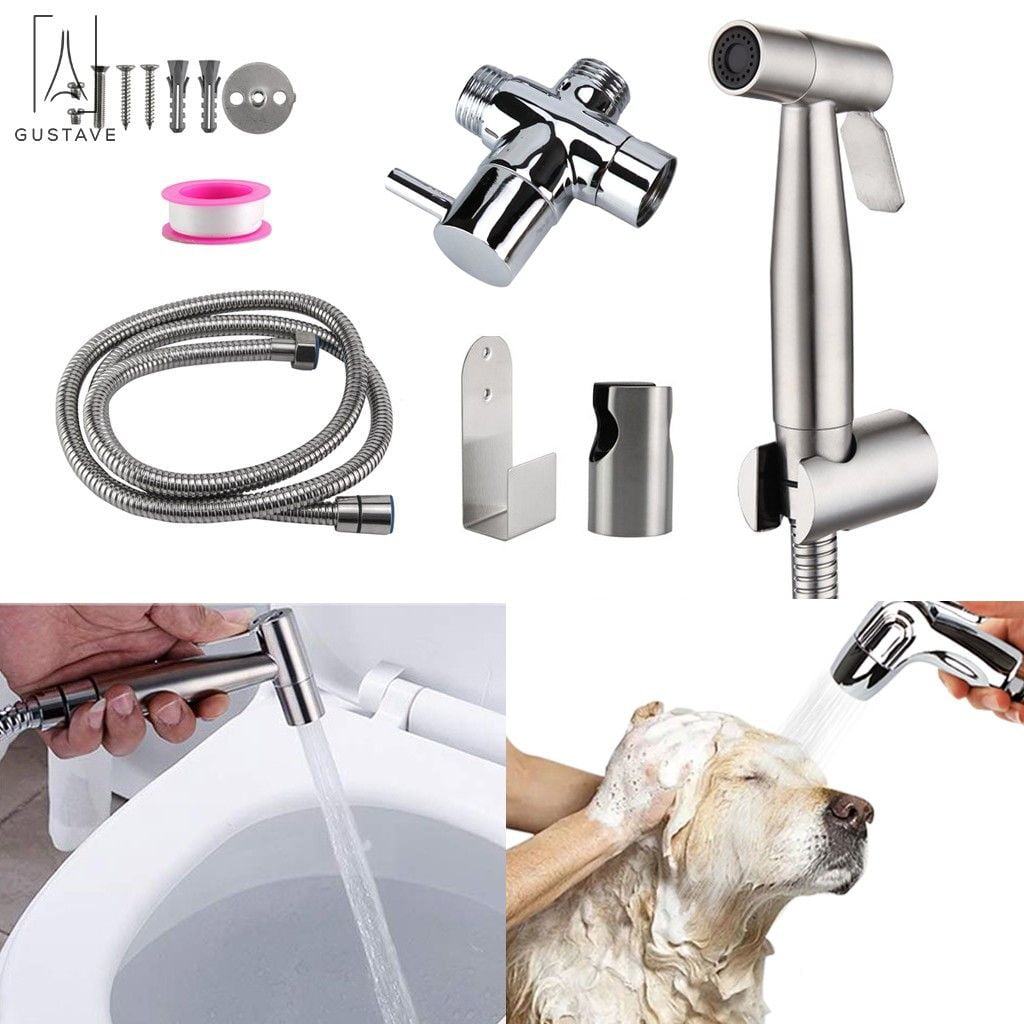 Stainless Steel Handheld Toilet Bidet Sprayer Bathroom Shower Kit with T Adapter Stainless Steel Handheld Toilet Bidet Sprayer Bathroom Shower Kit with T Adapter