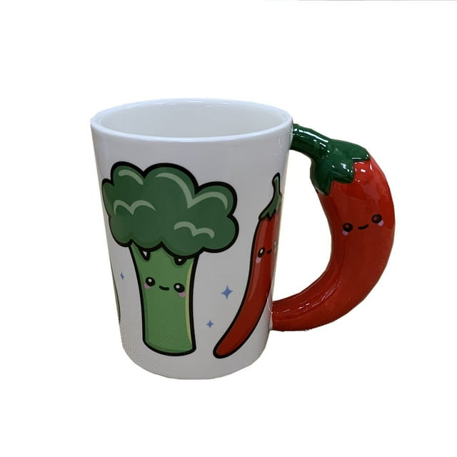 Taza divertida de cerámica con verduras, 380 ml, brócoli y ají