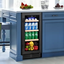 Nipus 15 Inch Beverage Refrigerator,130 Cans,With Basket And Reversible Hinge,Under Counter Beer Cooler with Glass Door,Black