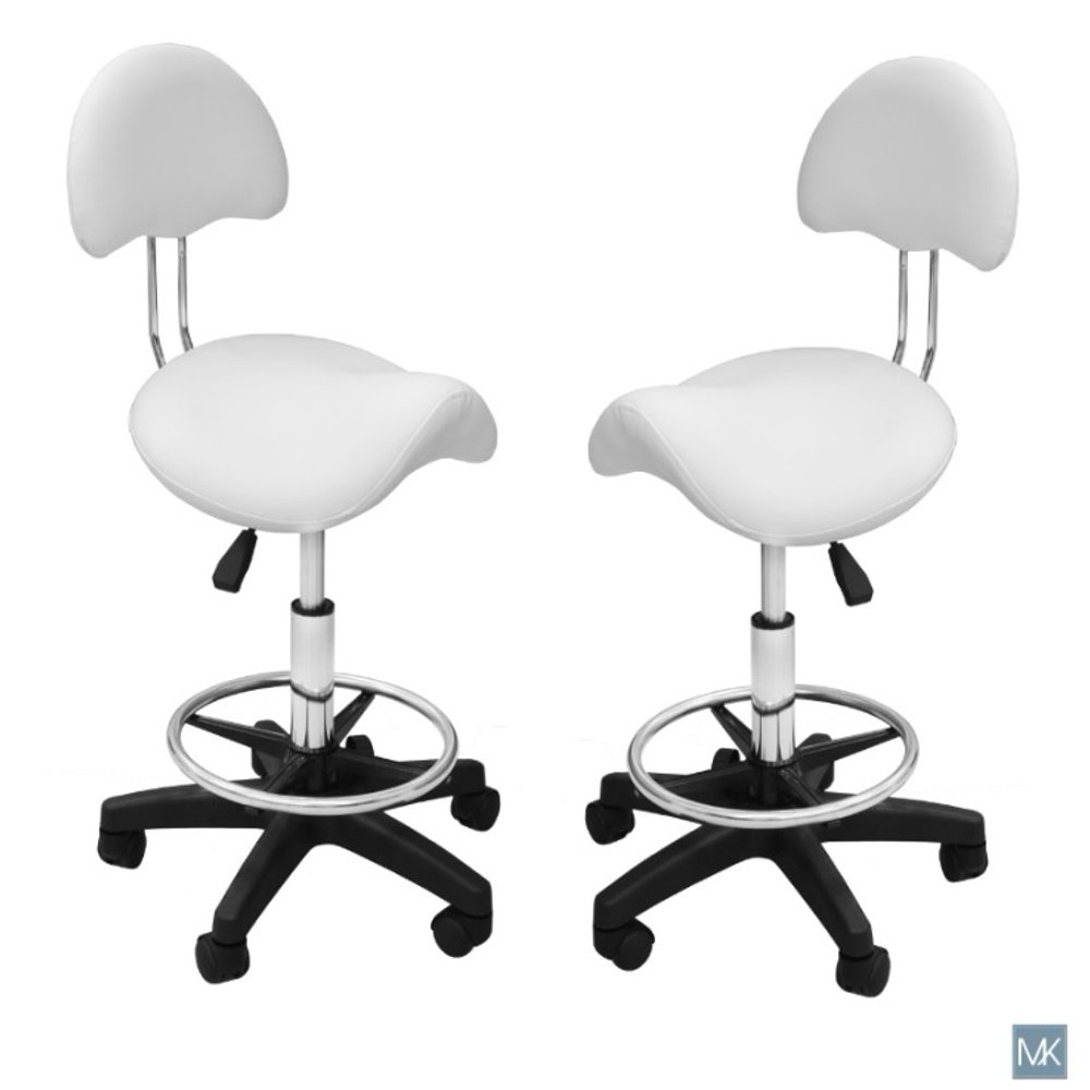 Set of 2 Esthetician Chair Technician Stool KELLY WHITE Saddle Chair