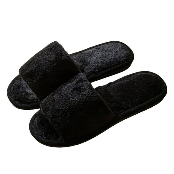 Mepaouo Fuzzy Open Toe Slippers for Women Men Indoor Cozy Memory Foam Slip on House Slides Home Shoes
