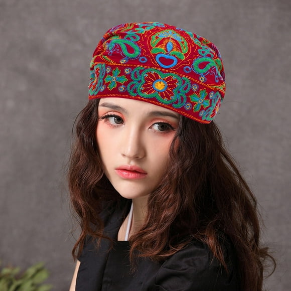 Bunenne Turbans for Women Chemo Headwear for Women Hair Wrap for Sleep Women Flowers Vintage Hat Ethnic Mexican Embroidery Print Red Baseball Caps Head Scarf Hair Coverings for Women Red One Size