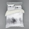 thumbnail image 2 of Winter Duvet Cover Set, Foggy Misty Cold Scenery Leafless Tree Branch in Hazy Weather Print, Bedding Set with Shams and Fitted Sheet, 3 Sizes, by Ambesonne, 2 of 3