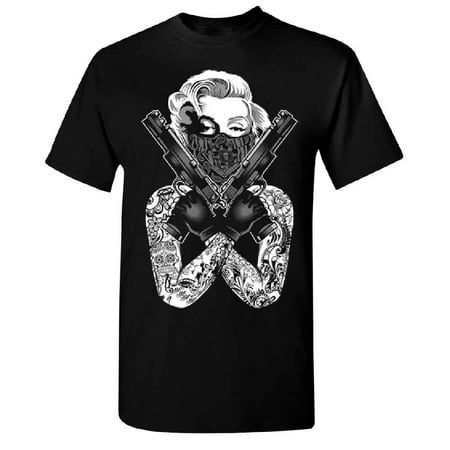 Marilyn Monroe Two Gun Bandana Men's T-shirt Tee Black (Best Air Guns For Small Game)