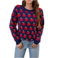 thumbnail image 2 of Sweater for Women Crew Neck Apple Print Pullover Top Long Sleeve Relaxed Fit Casual Fall Pullover, 2 of 9