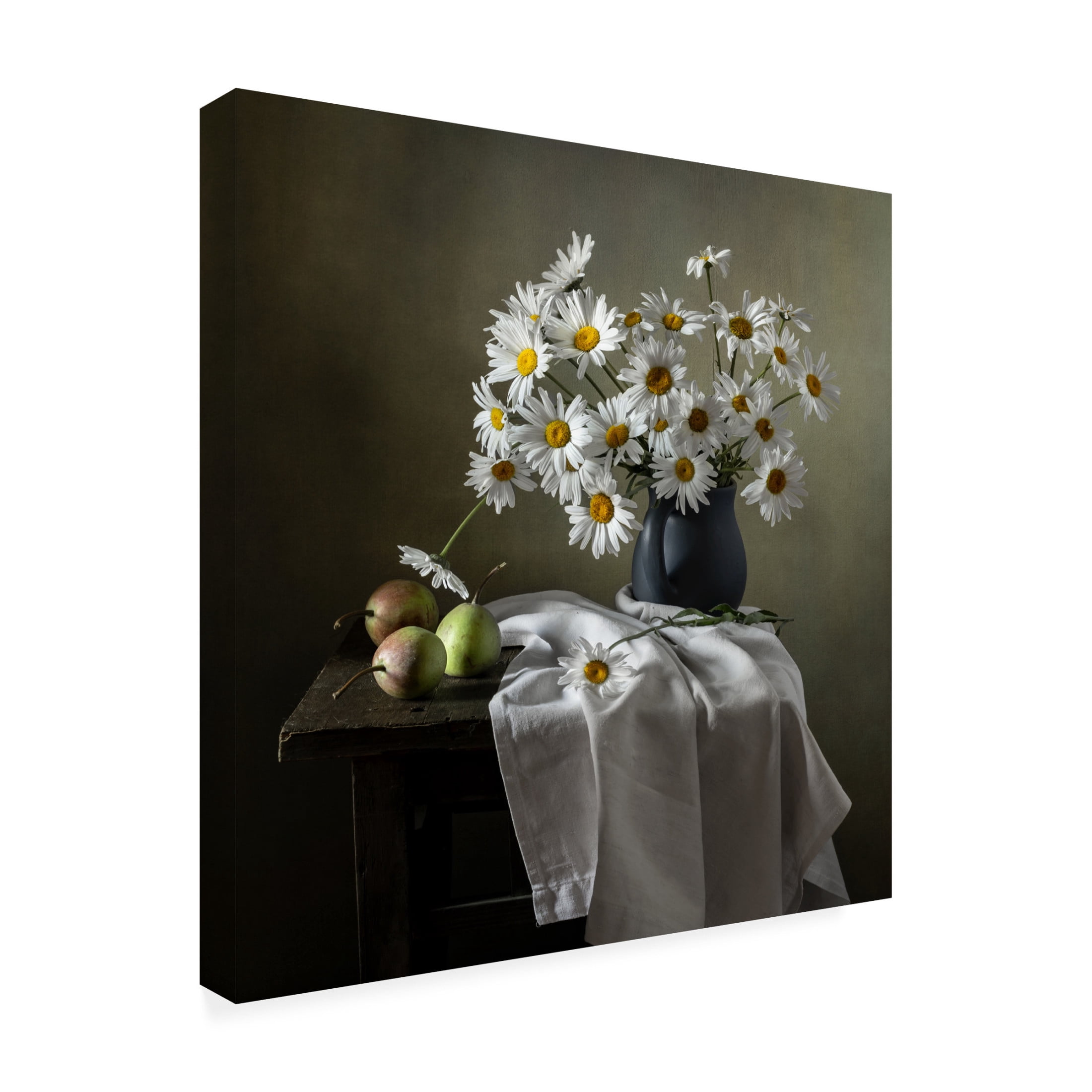 Canvas Wall Art - Olga Aleksandrovna 'Still Life With Daisies And Pears' Wall Art for Living Room, Bedroom, or Office D?cor by Trademark Fine Art - 24 x 24 Inches