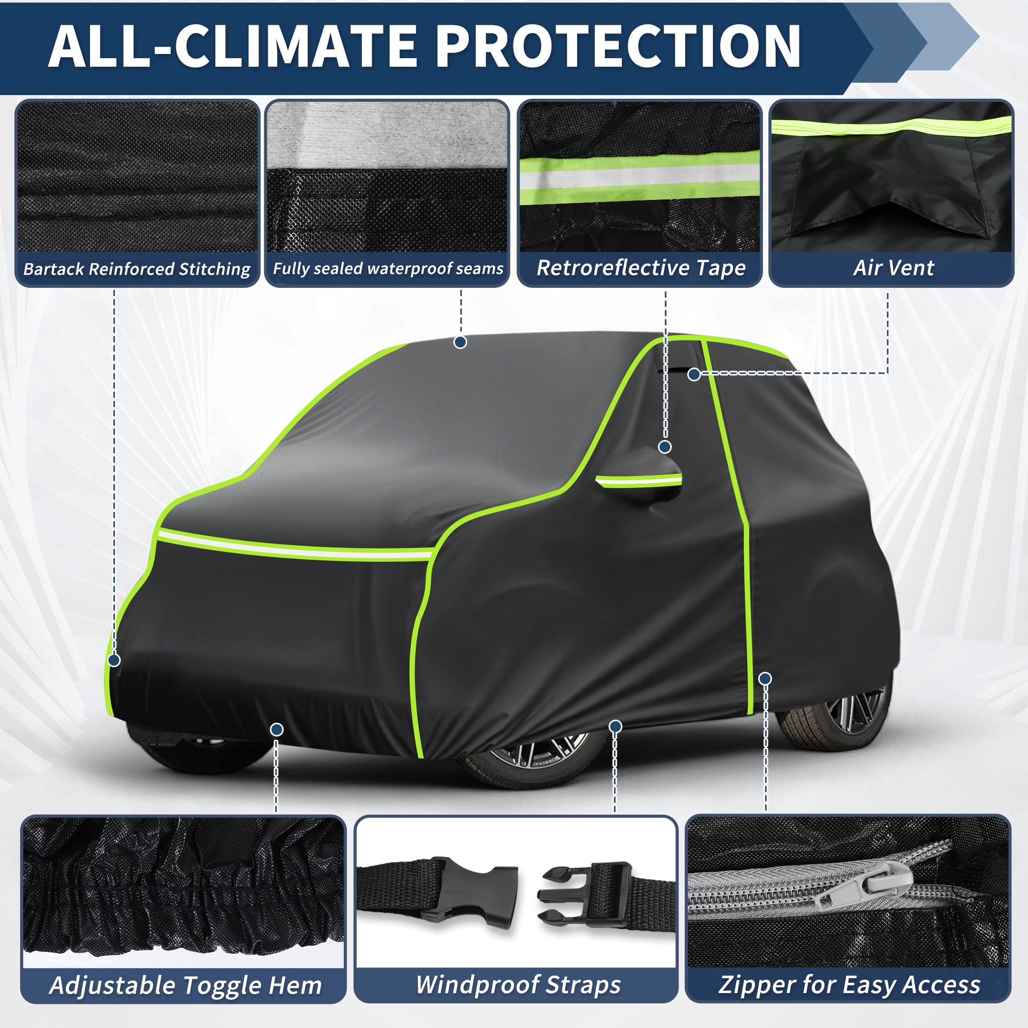Unique Bargains 210D Car Cover Wind Snow Rain UV Resistant for Smart Fortwo 2007-2019 210D