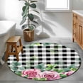 thumbnail image 4 of Spring Pink Roses Round Rug 3.3ft Washable Circle Entryway Rugs Non Slip Pastoral Eucalyptus Black White Plaid Area Rug Indoor Floor Carpet for Bedroom Kitchen Living Room Home Office Dining Room, 4 of 8