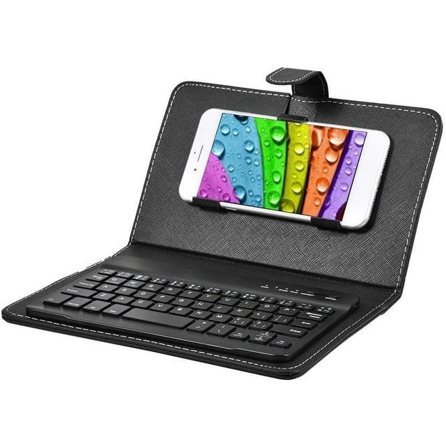 Teclado Bluetooth inalámbrico para teléfono, Mini teclado Bluetooth portátil con una funda protectora Teclado plegable para un ancho de 6 teléfonos celulares Bluetooth de 9,5 cm (negro) Ormromra CZDZ-HY78