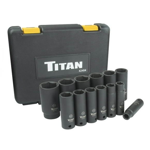 Titan 42404 14-Piece 1/2-Inch Drive Metric Deep Impact Socket Set