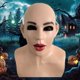 thumbnail image 5 of Casco de látex realista para cosplay femenino. Disfraz novedoso para Halloween y fiestas de disfraces. Casco completo de látex., 5 of 8