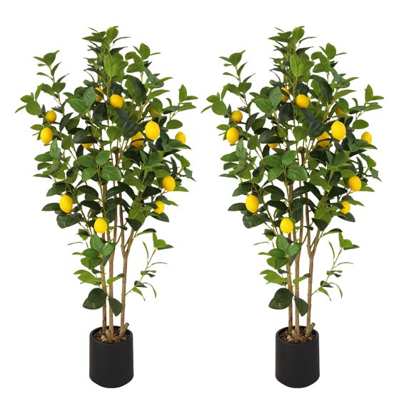 2-Pack 4FT Artificial Lemon Trees in Pots - Realistic Faux Plants with Yellow Fruits for Home Office Indoor Decor