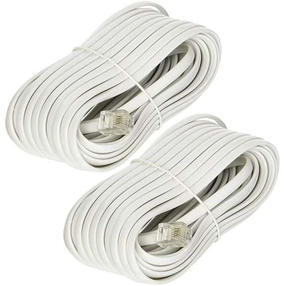 2 X Telephone Extension Cord White 25 Feet RJ11 4C Modular Phone Cable Line Wire