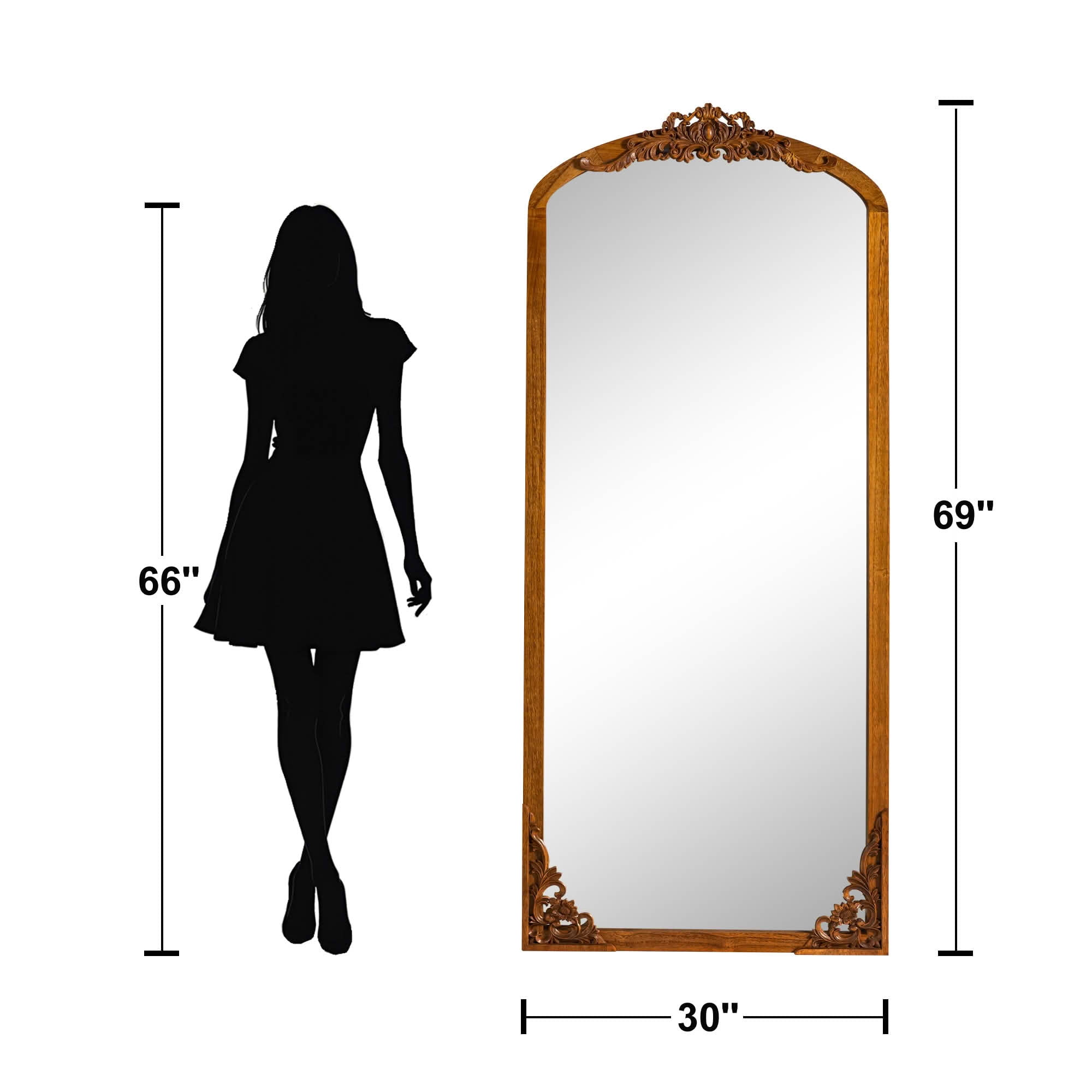 MAYEERTY 69x30x1 Inch Gold Carved Wood Right Angle Slightly Arched Full Length Mirror, No Stand for Bedroom