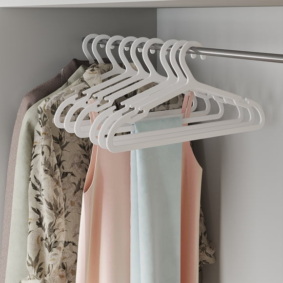 Clothes Hangers, Pack of 50, Plastic Hangers, with Wide Shoulder Notches, Space-Saving Coat Hangers, 16.4 Inches Wide, for Closet, White