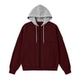 thumbnail image 7 of UVEASISHA Mens Zip Up Hoodies Lightweight Casual Corduroy Hooded Jacket Arm Pocket Long Sleeve Drawstring Full Zip Athletic Jackets Daily Streetwear Wine L, 7 of 7