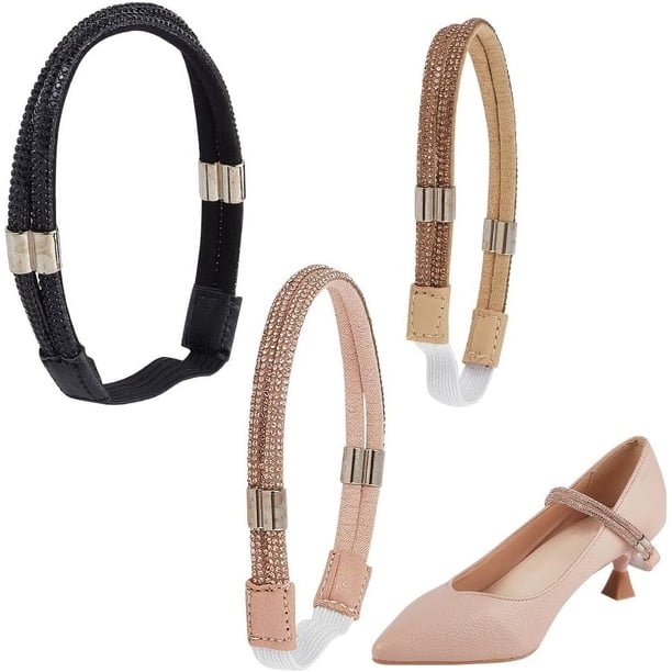 3 pares de correas para zapatos de 3 colores, elásticas desmontables para tacones, extensores fijos, correas anchas con diamantes de imitación, correas ajustables antideslizantes para zapatos.