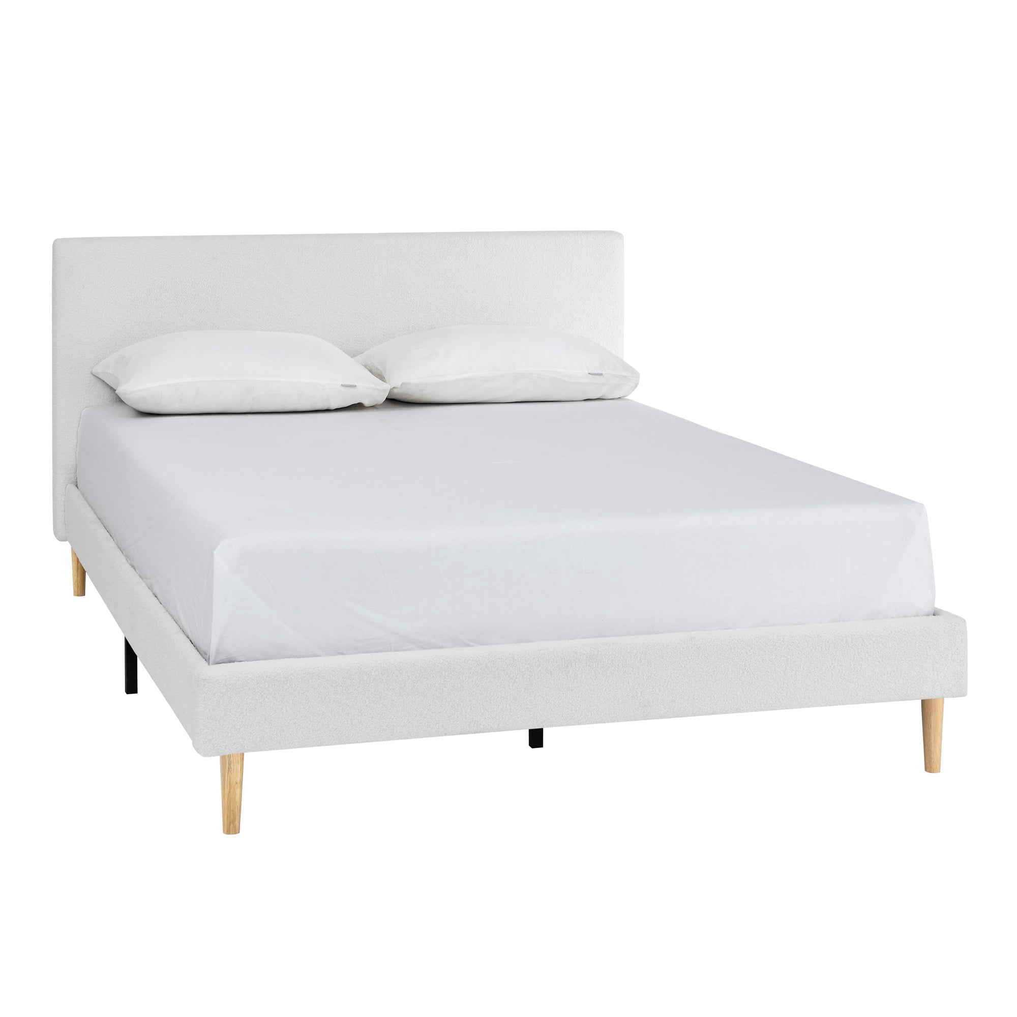 Gewnee Full Size Platform Bed Frame with Upholstered Teddy Velvet Headboard, Sturdy Wood Slats Support & Center Leg,No Box Spring Required