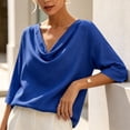 thumbnail image 5 of VBVC Women's Cowl Neck 3/4 Sleeve Blouse,Ladies Loose Fit Casual Tunic Tops,Elegant Work Office Shirts for Women,Blue,S-2XL, 5 of 10