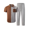 thumbnail image 4 of StSilkitty Men's 2 Piece Outfits Color Block Button down Short Sleeve Collared Shirts and Pants Sets Cotton Linen Casual Set, 4 of 7