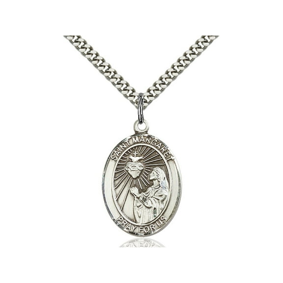 Sterling Silver St. Margaret Mary Alacoque Pendant 1 x 3/4 inches with Heavy Curb Chain