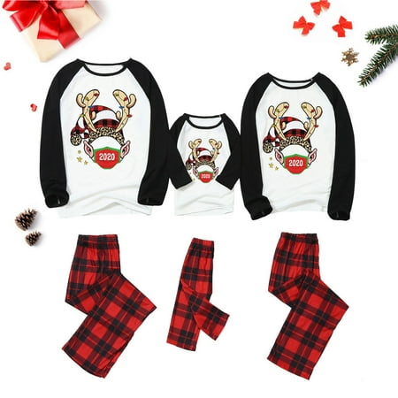 

XIAOFFENN Women Mom Christmas Letter Printed Top+Printed Pants Xmas Family Clothes Pajamas