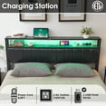 thumbnail image 2 of LUXOAK Queen Size Platform Bed Frame with LED Headboard, Charging Station and Storage, Brown, 2 of 7