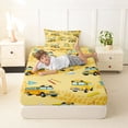 thumbnail image 4 of Castle Fairy School Bus Pattern Twin Sheet Sets 3pcs for Teens, Stationery Print Bedding for Bedroom, Yellow Blue, 4 of 6