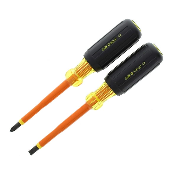 IDEAL Electrical 35-9305 Insulated Screwdriver Set (2 Piece) Orange, 4 in. Shaft Screwdrivers with Cushion-Grip Handles. Electrician Tool Kits