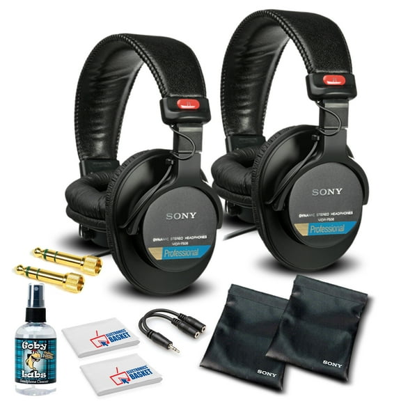 Sony MDR-7506 Headphones Professional Large Diaphragm Headphone (2 Pack) Bundle with Headphone Cleaning Solution(International Model)