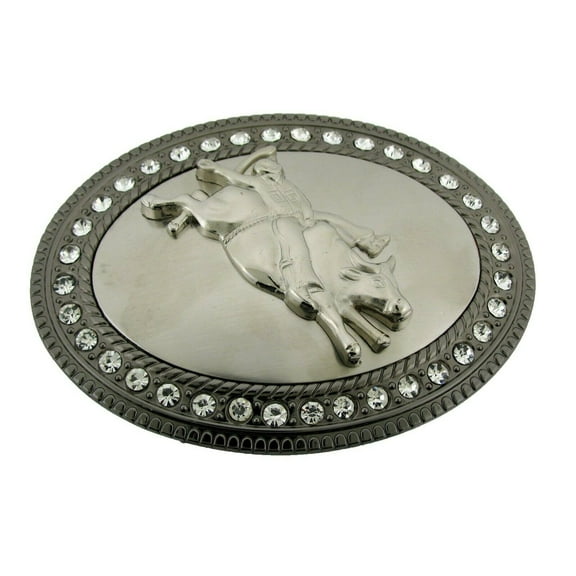 Western Belt Buckle Bull Rider Bling Mirror Antiqued Gun-Metal Finished Texas Cowboy Style Costume New Big