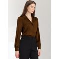 thumbnail image 3 of DARING DIVA Women's Flat Collar Button Down Office Satin Shirt S Brown, 3 of 6