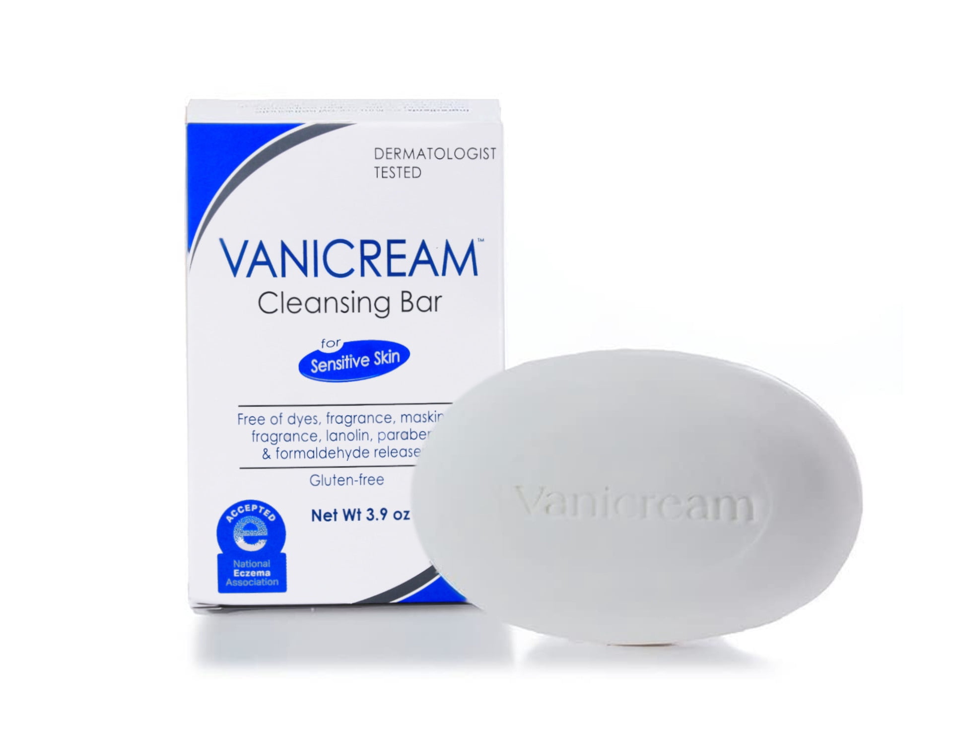 Vanicream Cleansing Bar for Sensitive Skin, Free of Dyes Fragrance Lanolin Parabens and Formaldehyde Releasers, Gluten Free, Dermatologist Tested, 3.9 oz (Pack of 6)