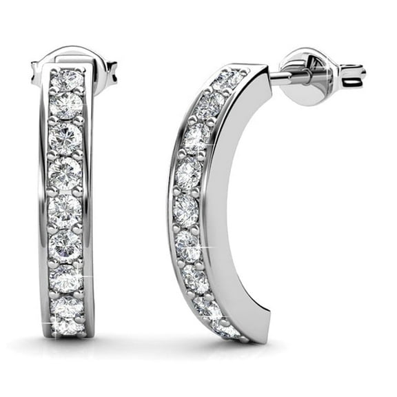 Cate & Chloe Erin 18k White Gold Plated Half Hoop Earrings with Swarovski Crystals Gift for Women