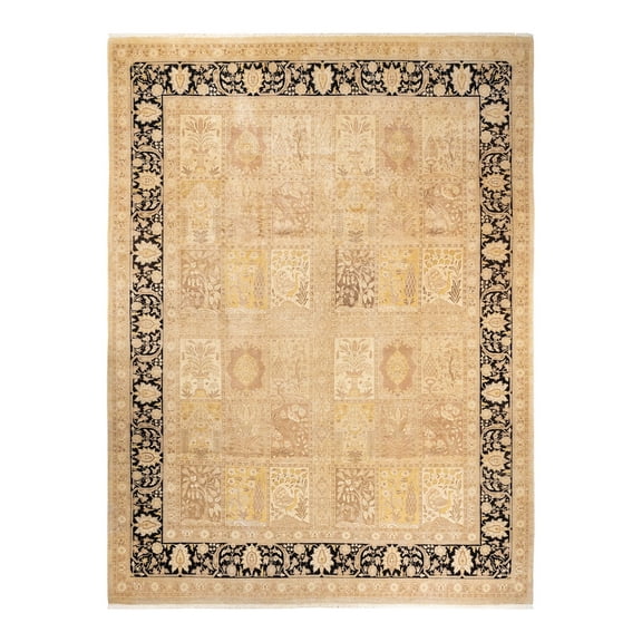 Hand-Knotted Wool Oriental Traditional Ivory Area Rug 9' 3" x 12' 3"