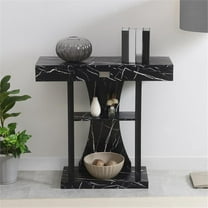 Pemberly Row One-Drawer Harri Console Table w/ Shelves - Black Faux Marble Wood