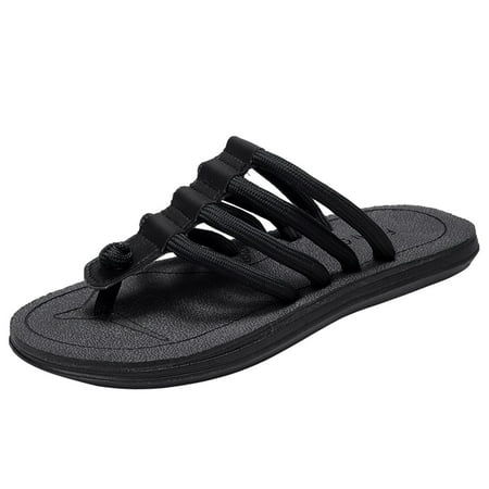 

KaLI_store Slip on Shoes for Men Mens Flip Flop Open Toe Straps Orthotic Summer Plantar Fasciitis Sport Sandals with Soft Cushion Arch Support Black
