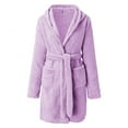thumbnail image 4 of Clearance Sale! Women's Solid Colour Long Sleeve Pocket Hooded Knee Short Plush Pajamas Robe Homewear Bathrobe, 4 of 4