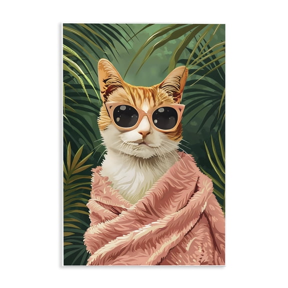 Stupell Industries Tropical Cozy Cat and Tropical Plants Wall Plaque Art, 10 x 15, by LSR Design Studio