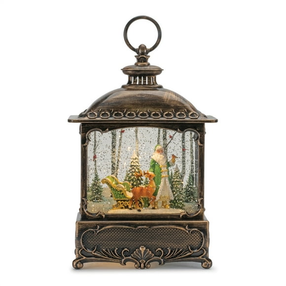 LED Snow Globe Lantern with Santa and Woodland Animals 10.5""H