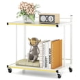 thumbnail image 1 of Gymax 2-Tier Mobile Side Table w/Open Shelves Golden Trimmed Edges Lockable Wheels, 1 of 10