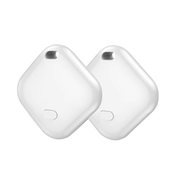 Google Certified Android Bluetooth Tracker (F02-B) for Android 9+, 2-Pack White - Key Finder/Luggage Locator with Google "Find Devices" App, 150M Range, IP67 Waterproof, Replaceable CR2032 Battery