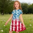thumbnail image 6 of Virmaxy 4-13 Years Tie Dye Print 4th of July Pleated Dress Summer Patriotic Short Sleeve Crew Neck Holiday Dress for Casual and Party Wear, 6 of 9